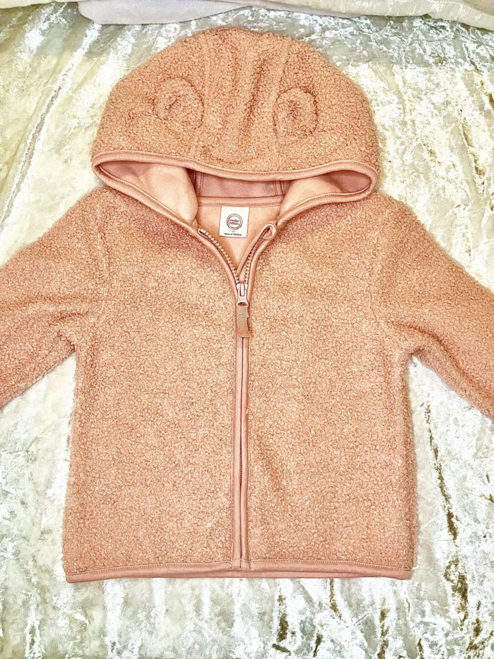 Peachy Pink Sherpa Zip Hoodie with Bear Ears - 2T